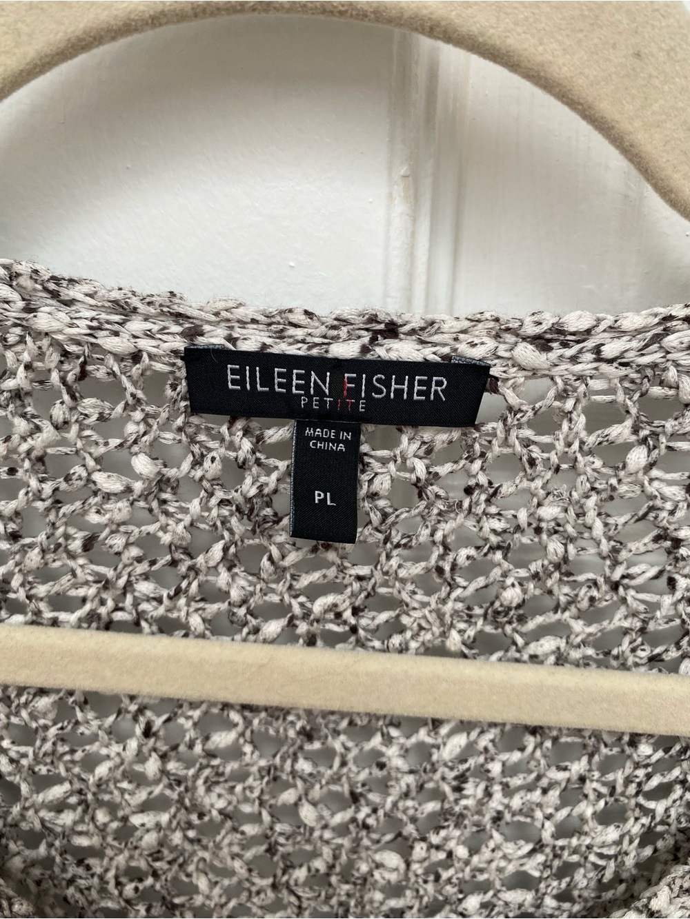 Eileen Fisher Marled Black & White/Cream V-Neck 100% Cotton Crochet Sweater - PL - Picture 2 of 6